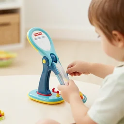 a kid playing with his used Fisher Price guillotine