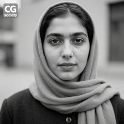 a black and white photo of a woman with a scarf around her neck, featured on cg society, hurufiyya, shallow depth of field, attribution, ilford hp 5