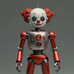 adventurer ( ( ( ( ( 1 9 5 0 s retro future robot android knome clown. muted colors. ) ) ) ) ) by jean baptiste monge!!!!!!!!!!!!!!!!!!!!!!!!! chrome red