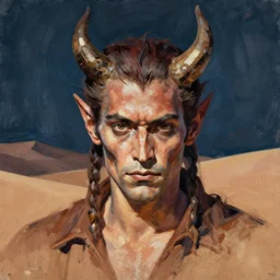 centered detailed portrait, the devil in the desert at night, art by jean giraud and moebius, volumetric, realistic, expressive emotions, illustration