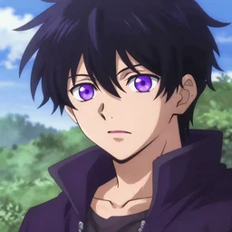 a villain with purple eyes on hill anime style