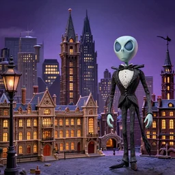 2 d victorian london skyline in the style of tim burton, claymation