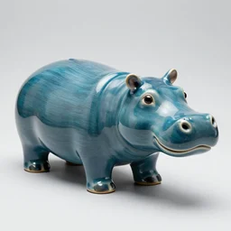 a smooth glossy acrylic hippopotamus made of woodgrain and teal blue ceramic, hd photograph
