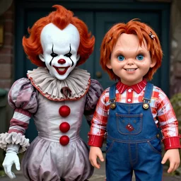 pennywise and Chucky together, cartoon style