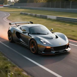 futuristic ( lotus exige designed by apple ) on a track, natural light, detailed, canon eos c 3 0 0, ƒ 1. 8, octane render, 3 5 mm, 8 k, medium - format print, orange light accents