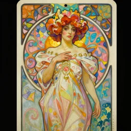 full length painting of princess - peach!!!!!!! art nouveau, tarot card by mucha, gaudy colors, sharp edges, intricate line - work.