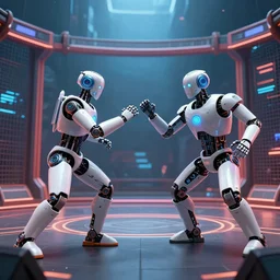ai virtual robots battling each other in a cyberspace thunderdome.