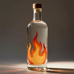 a glass vodka bottle with minimalistic retro flame fire designs in a plique - a - jour enameling technique