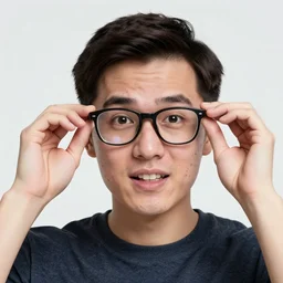 the most annoying nerd 🤓 of all time adjusting his glasses with a shine, lots of pimples on his face, buck tooth,