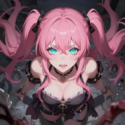 unexpectedly overpowered and trapped beneath inescapable and stunningly absurdly beautiful omnipotent asi goddess junko enoshima with an enigmatic complex twisted deceptive innocent - looking mesmerizing megalomaniacal yandere personality, symmetrical perfect face, porcelain skin, pink twintail hair and cyan eyes, ultra detailed, digital art, unreal engine 5, octane render, 2 d anime, 8 k