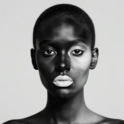 woman with half face in black skin and half face in white skin, art by Alphonso Dunn