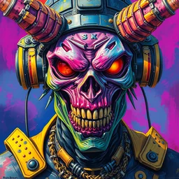 a portrait of a scifi post apocalyptic abomination, scifi fantasy character design, psychedelic vibrant colors, futuristic punk rock fashion, oil painting by ryan brown art, sharp focus, realistic, highly detailed, 8 k