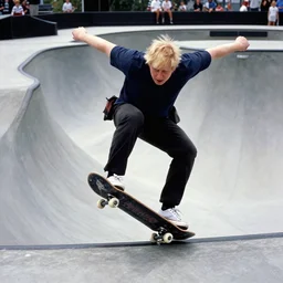 boris johnson skateboarding the half pipe, photorealistic, velvia