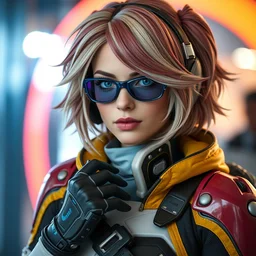 portrait of emma stone dressed in an overwatch cosplay costume, hyper detailed, award winning