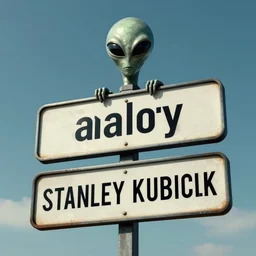 an alien signpost, ultra detailed, photo realistic, cinematic, by stanley kubrick
