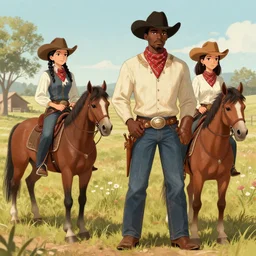 dating sim gameplay, set in 1 8 3 7 old west featuring african american cowboys and cowgirls