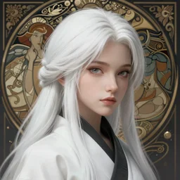 a very beautiful white haired ninja girl, fantasy, portrait, sharp focus, intricate, elegant, digital painting, artstation, matte, highly detailed, concept art, illustration, ambient lighting, art by ilya kuvshinov, artgerm, alphonse mucha, and greg rutkowski
