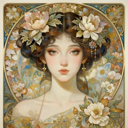 symmetry portrait of floral hitomi kisugi, intricate, elegant, highly detailed, digital painting, artstation, concept art, smooth, sharp focus, illustration, art by artgerm and greg rutkowski and alphonse mucha, 8 k