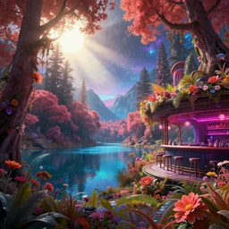 nature by claude lorrain, cyberpunk otherworldly sunlight galactic postcyberpunk synthwave dieselpunk hyperrealism flowers elysian retrowave tron tokyo thermal imaging lake at night wilderness tundra assassin's creed fantasy sunny rainforest infrared myst uv light vice city reclaimed by nature scumm bar, archdaily, wallpaper, highly detailed, trending on artstation.