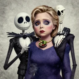 grunge drawing of Hillary Clinton in the style of jack skellington and Jacob Shaw,creepy, surreal, trending on artstation