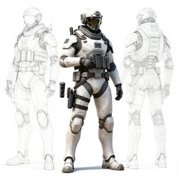 full concept art time travelling soldier operative tactical combat cyber future nano tech catalog outline sketch