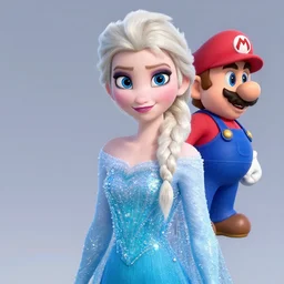 elsa from frozen cosplaying as super mario, highly detailed, digital painting, artstation, concept art, smooth, sharp focus, elegant, illustration, unreal engine 5, 8 k, art by artgerm and greg rutkowski and edgar maxence