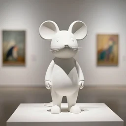 a minimalistic statue of a mouse standing on two feet in the modern art gallery, professional photo, sigma 5 0 mm