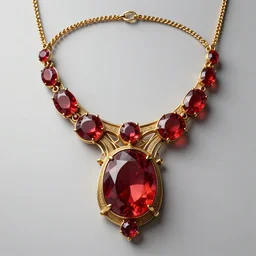 historical, art nouveau, red gemstone necklace, gold metal, glowing inside, octane render, realistic, dramatic light, 3 d, photograph 4 k,