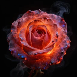 award - winning macro of a beautiful rose made of molten magma, colored smoke and nebulae on empty, black background, highly detailed, trending on deviantart and artstation, nasa space photography, national geographic