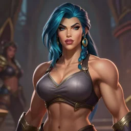 portrait of illaoi from league of legends as a beautiful female bodybuilder amazon with plump lips, elegant, fantasy, hd shot, digital portrait, beautiful, artstation, comic style, by artgerm, guy denning, jakub rozalski, magali villeneuve and charlie bowater