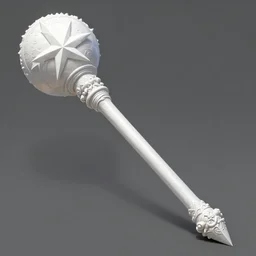 oversized white holy mace, long cylinder, pointed star cross - section, religious relic, item concept art, intricate, highly detailed, digital painting, artstation, concept art, sharp focus, illustration, art by artgerm and greg rutkowski