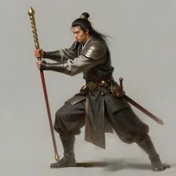 a man wielding a quarterstaff in a posture ready to fight. intricate, elegant, highly detailed, digital painting, artstation, concept art, sharp focus, illustration, by justin gerard and artgerm, 8 k