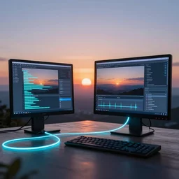 gorgeous sunrise lighting : node - based visual programming language designed by jony ive ( glowing patch cables looping oled volumetric windows ) scale model floating in midair in front of me : brilliant daylight vr os ux, leica 8 k still from an a 2 4 film