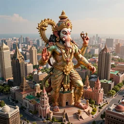 high quality 3 d baroque biomorphic hanuman! buildings in mumbai!!, highly detailed, cinematic smooth, berenice abbott & john j. park, dramatic morning light, very wide shot, high angle, uhd 8 k, sharp focus