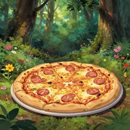 a wholesome animation key shot of a forest made of pizza!!! pizza pizza, studio ghibli, pixar and disney animation, sharp, rendered in gouache painting, anime gouache key art by greg rutkowski, bloom, dramatic, dynamic lighting
