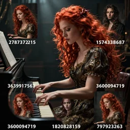 a Photorealistic dramatic fantasy render of a beautiful redhaired woman playing the piano by WLOP,Artgerm,Greg Rutkowski,Alphonse Mucha, Beautiful dynamic dramatic dark moody lighting,shadows,cinematic atmosphere,Artstation,concept design art,Octane render,8K The seeds for each individual image are:  [278737215, 4067835903, 1574338687, 3639917567, 3600094719, 3087612927, 1820828159, 797923263]