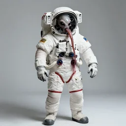extremely detailed studio portrait of space astronaut, alien tentacle protruding from eyes and mouth, slimy tentacle breaking through helmet visor, shattered visor, full body, soft light, disturbing, shocking realization, hyper detailed, award winning photo by herb ritts