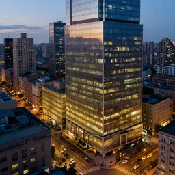 evening light, city, buildings under water, big transparent windows, street scene,, by greg rutkowski, top view
