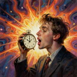 the end of time, a man eating a clock, psychedelic art, surrealist, unsettling and strange