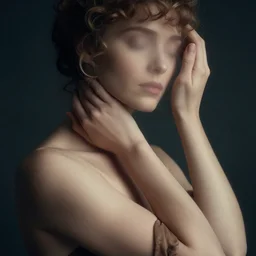 detailed cinematic moody colors studio portrait of a victorian lady with a sensual pose with a blurred face high quality by jeremy mann, only one head single portrait