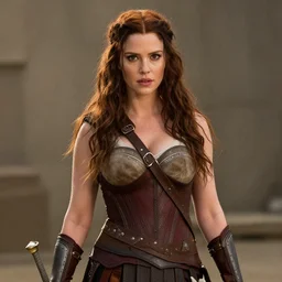 Christina Hendricks as Xena Warrior Princess,photorealistic,HDR,8k