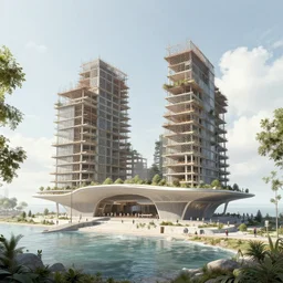 a beautiful hyperdetailed illustration of unfinished building city metro station nature by renzo piano, sea, archdaily, wallpaper, highly detailed, trending on artstation.