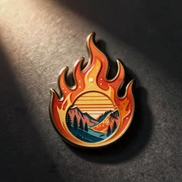 plain yet detailed, fire flame enamel pin retro design