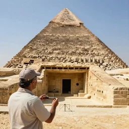archaeologist shows a newly discovered hidden room inside the great pyramid, 4K photo documentary