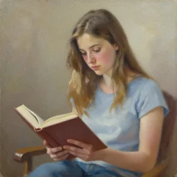 painting of girl reading a book by emilywinfieldmartinart, trending on society 6