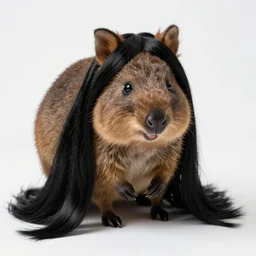 long black hair wig on a quokka wearing a long black hair wig, wig!!! animal-wearing-wig!!!!! S 6 2379449105