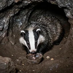 A badger assaying in a large mine.