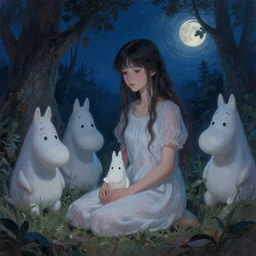 a girl from final fantasy live action, the moomins, evocative, mystical night, very very very very detailed, award winning, masterpiece digital painting by greg rutkowski, alex grey, artstation, 4 k wallpaper