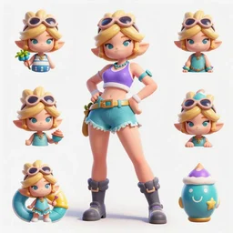 Character sheet of pool party miss fortune (League of Legends). 3d, unreal engine 5, trending on artstation
