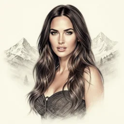 megan fox as beautiful mountains, double exposure effect, medium sized tattoo sketch, amazing detail, trending on pinterest, in the style of brandon kidwell